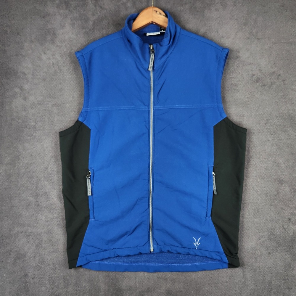 Vintage IBEX Vest Mens Medium Blue Schoeller Wool Blend Full Zip Softshell USA